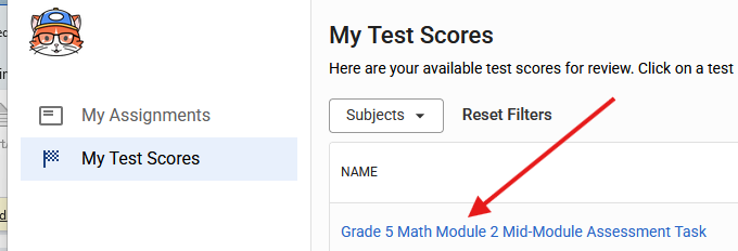 My Test Scores list
